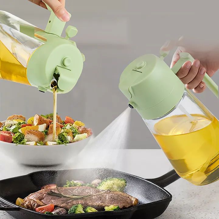 2in1 Oil Sprayer Glass Bottle For Cooking Anti Leakage Olive Oil Storage Bottle For Bbq Air Fryer Salad Steak Kitchen Supplies