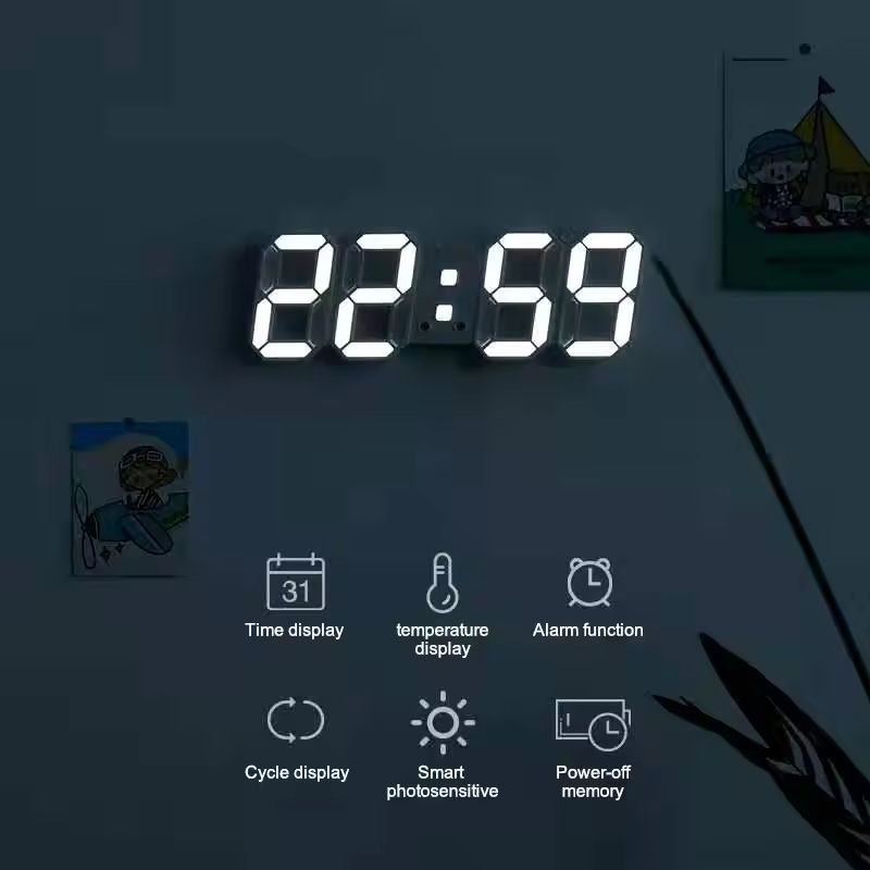 3D LED Digital Alarm Clock Three dimensional Wall Clock Hanging Watch Table Calendar Thermometer Electronic Clock Furnishings